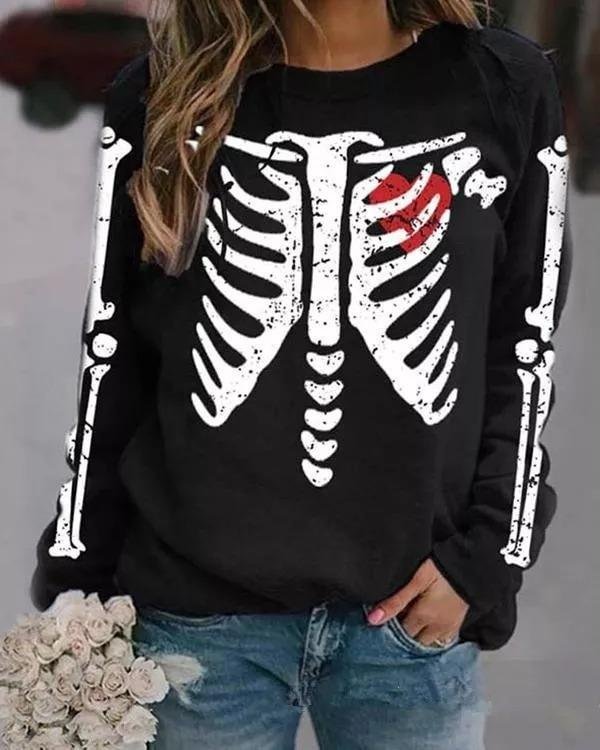 Halloween Skeleton Print Sweatshirt-Mayoulove