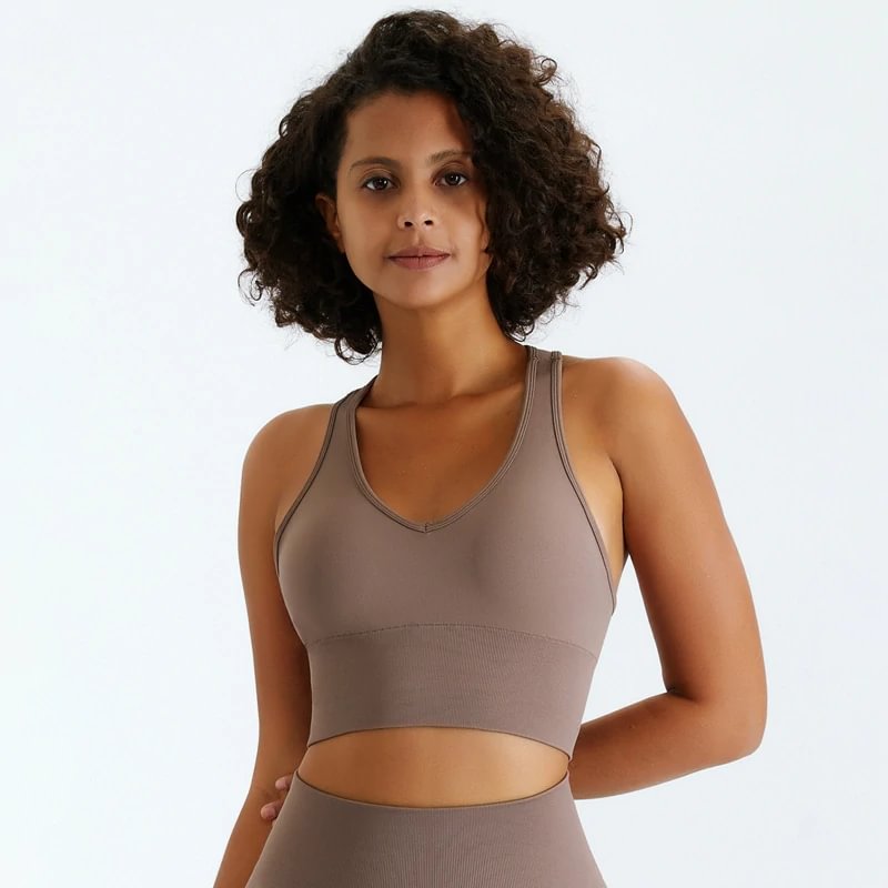 Khaki sports bra sale high impact at Hergymclothing sportswear online shop