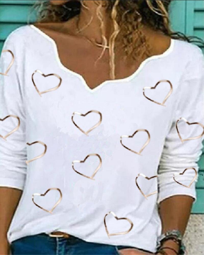 Heart Print Long Sleeve T-shirt P12269