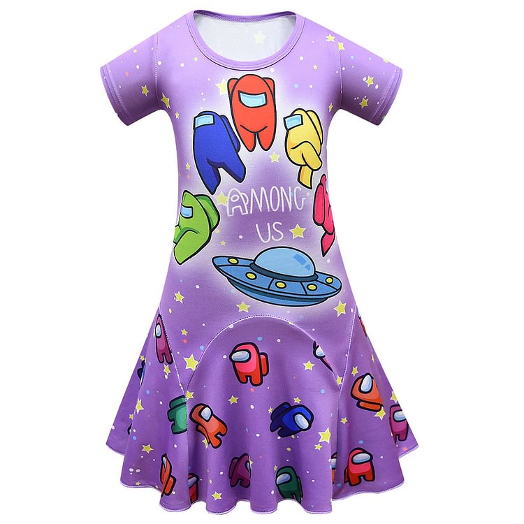 Among us, the children's dress is a long short sleeved skirt with large hem 80336-Mayoulove