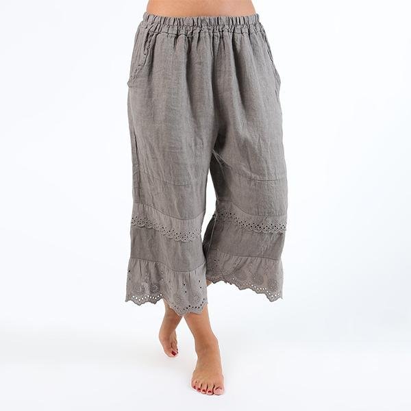 Women's Lace-Trim Solid Color Crop Pants-Mayoulove
