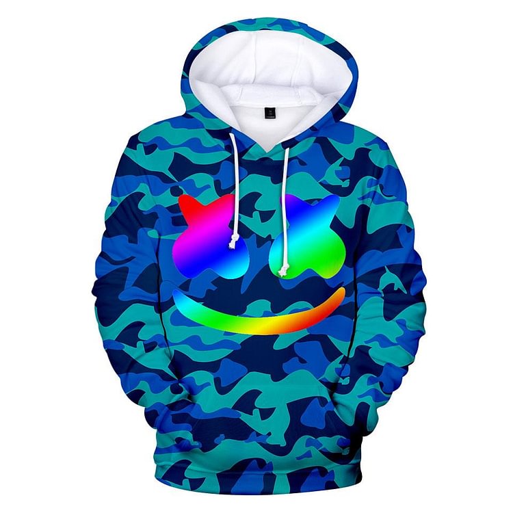 Marshmello Smile Face Hoodie Rainbow Camouflage 3D Sweatshirt-Mayoulove