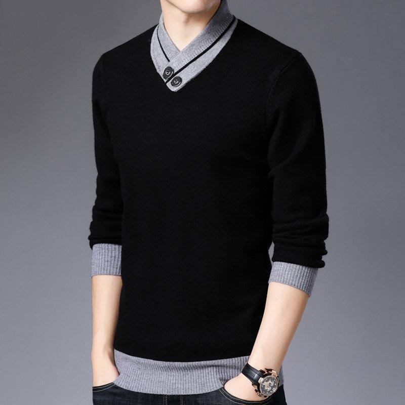 Men Thick Warm Wool Pullover Button Turtleneck Pull Knitwear Sweater Tops-Corachic