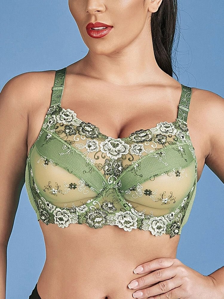 Embroidery Floral Ultrathin Sexy Lace Push Up Bra