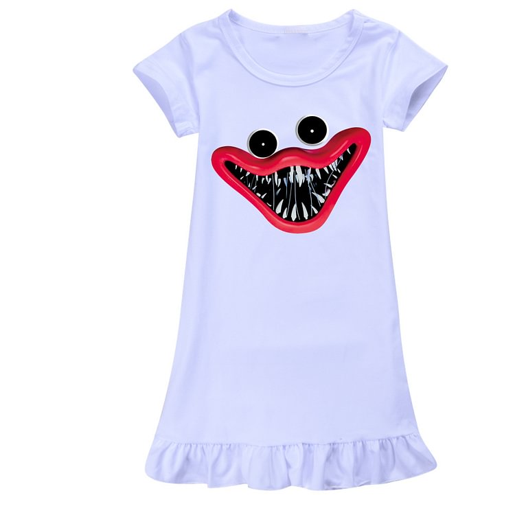 Mayoulove Dresses For Kids Round Collar Short Sleeve Cotton Spring Dresses QQ1664-Mayoulove
