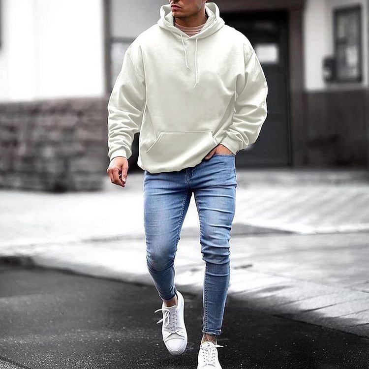 BrosWear Fashionable Casual Solid Color Basic Hoodie