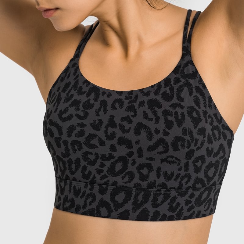 Buy Hergymclothing Leopard super elastic push-up cross back high impact compression sports bra at an affordable price