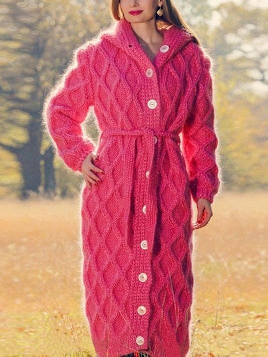 Mayoulove Pure color button long knitting outerwear-Mayoulove