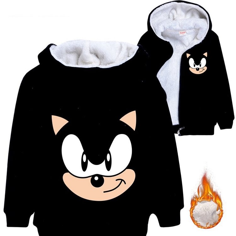 Mayoulove Sonic Sherpa Lined Hoodie Fleece Sweatshirt Full Zip Hooded Jacket for Kids-Mayoulove