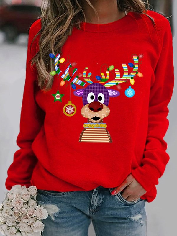 Christmas Moose Printed Women's Sweatshirt