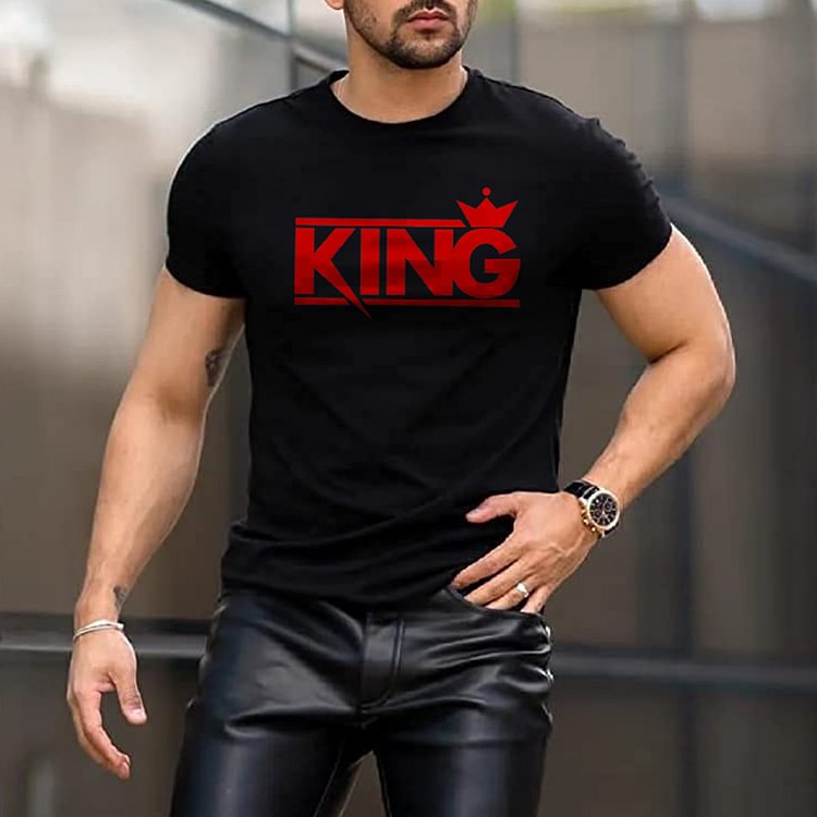 BrosWear KING Letter Casual Short Sleeve Shirt
