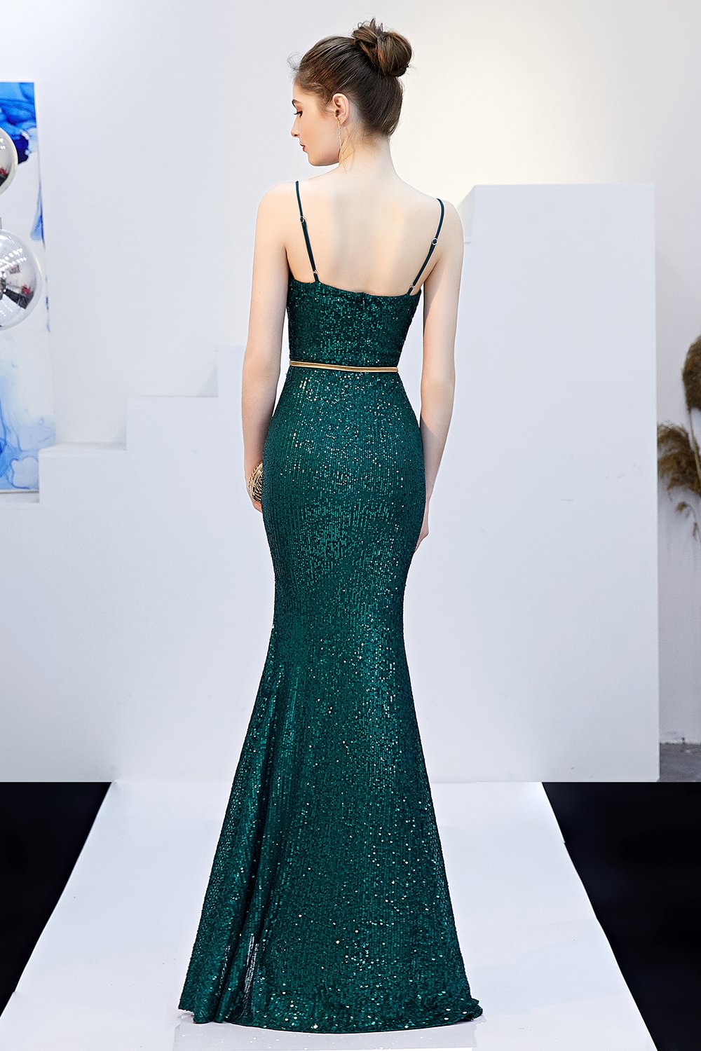 Dreamy Sequins V-Neck Evening Dress Mermaid Long Prom Dress