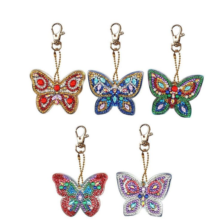5pcs BRICOLAGE Full Drill Diamond Painting Spécial Shaped Butterfly Keychain Gift
