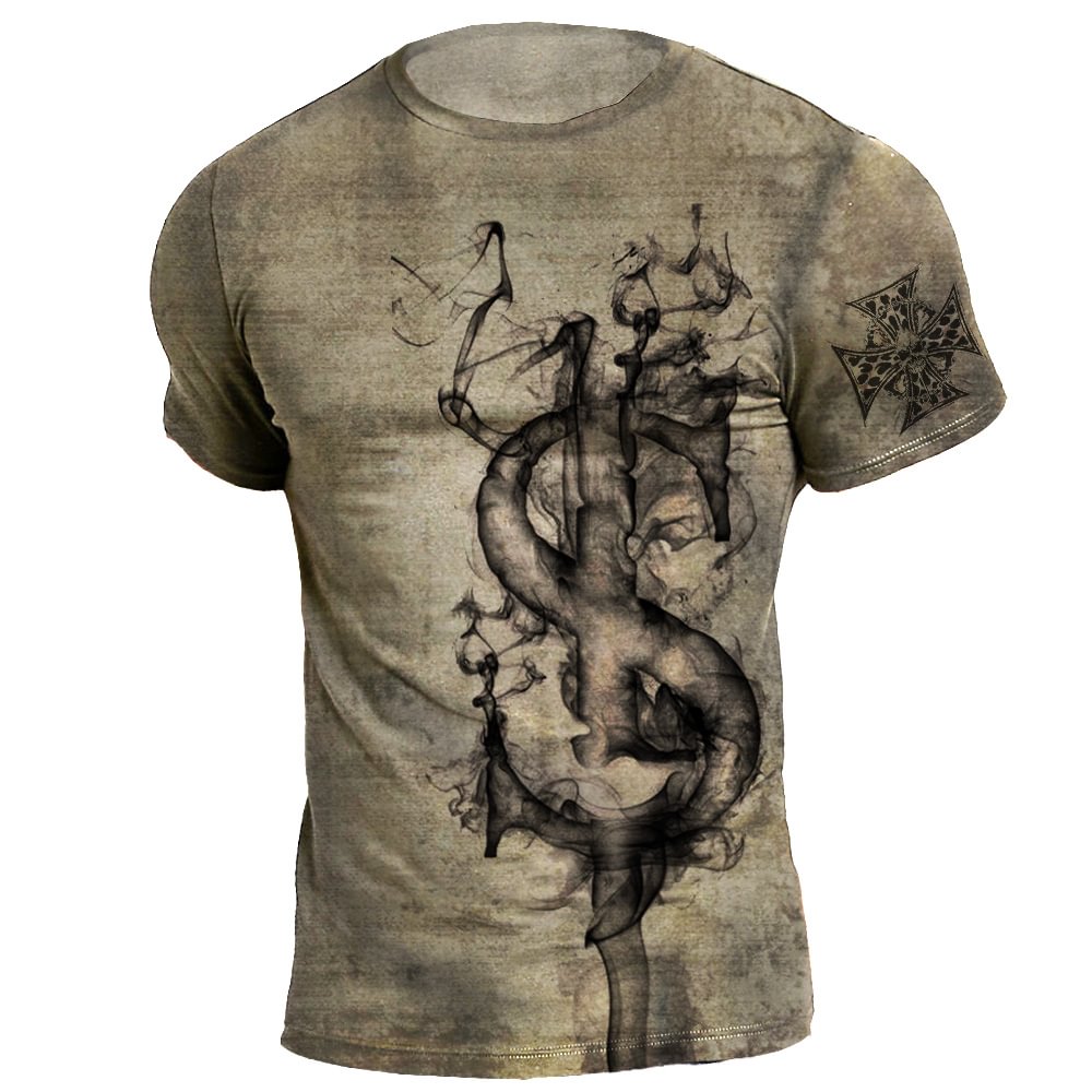 Men's coin printing round neck short-sleeved T-shirt / [viawink] /