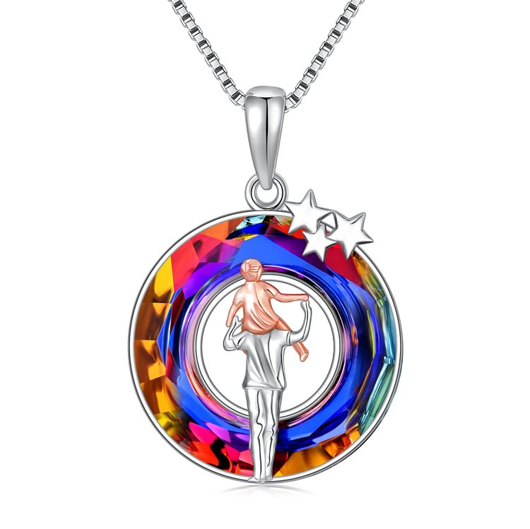 S925 Grandfather And Granddaughter Crystal Circle Necklace