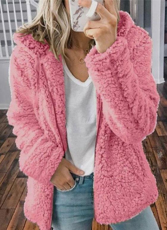 Mayoulove Women Fashion Fur Plus velvet Zipper Coat-Mayoulove