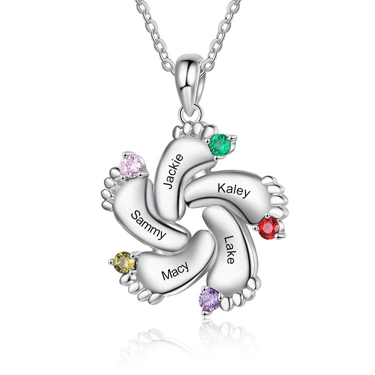 Personalized Baby Feet 5 Birthstone Necklace