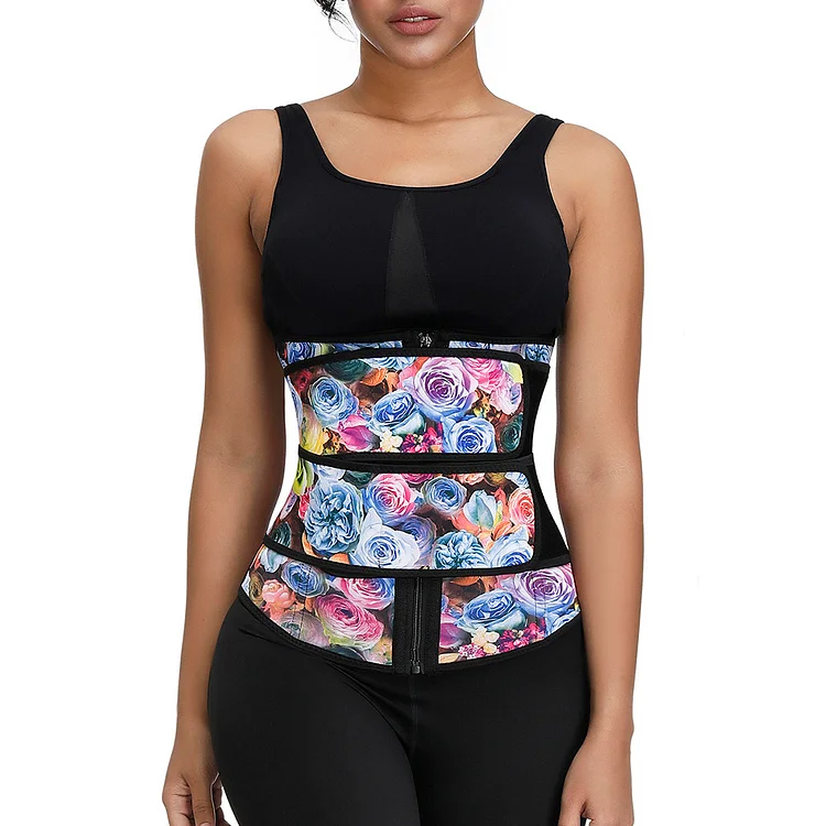 Wholesale 100% Latex Rose Print Waist Trainer Double Belts For Women