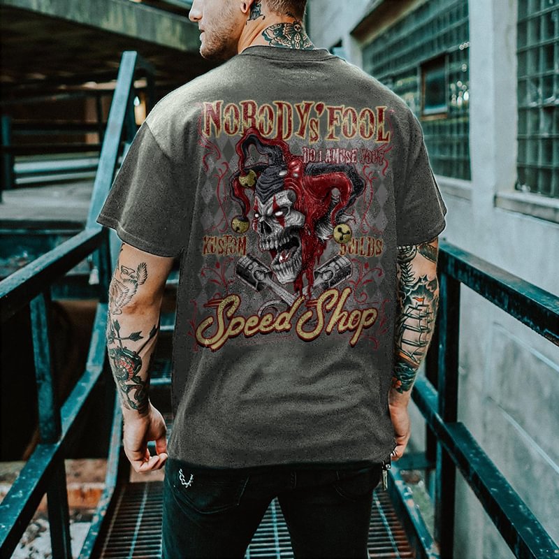 Nobody's Fool Speed Shop Skull Printed Men's T-shirt -  UPRANDY