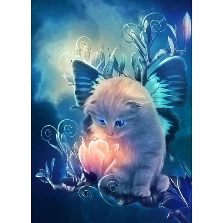 Cat Flower Round Part Drill Diamond Painting 25X30CM(Canvas)-gbfke