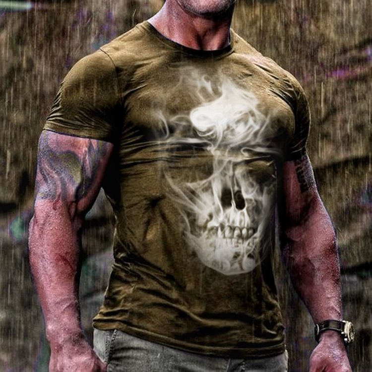 BrosWear Men's Street Style Skull Short Sleeve T-Shirt