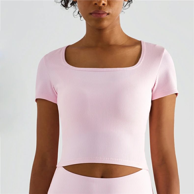 Rose Pink fitted square neck top at Hergymclothing sportswear online shop