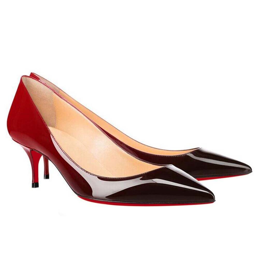 60mm Kitten Heels Gradient Color Heels Party Daily Pumps Red and Black-vocosishoes