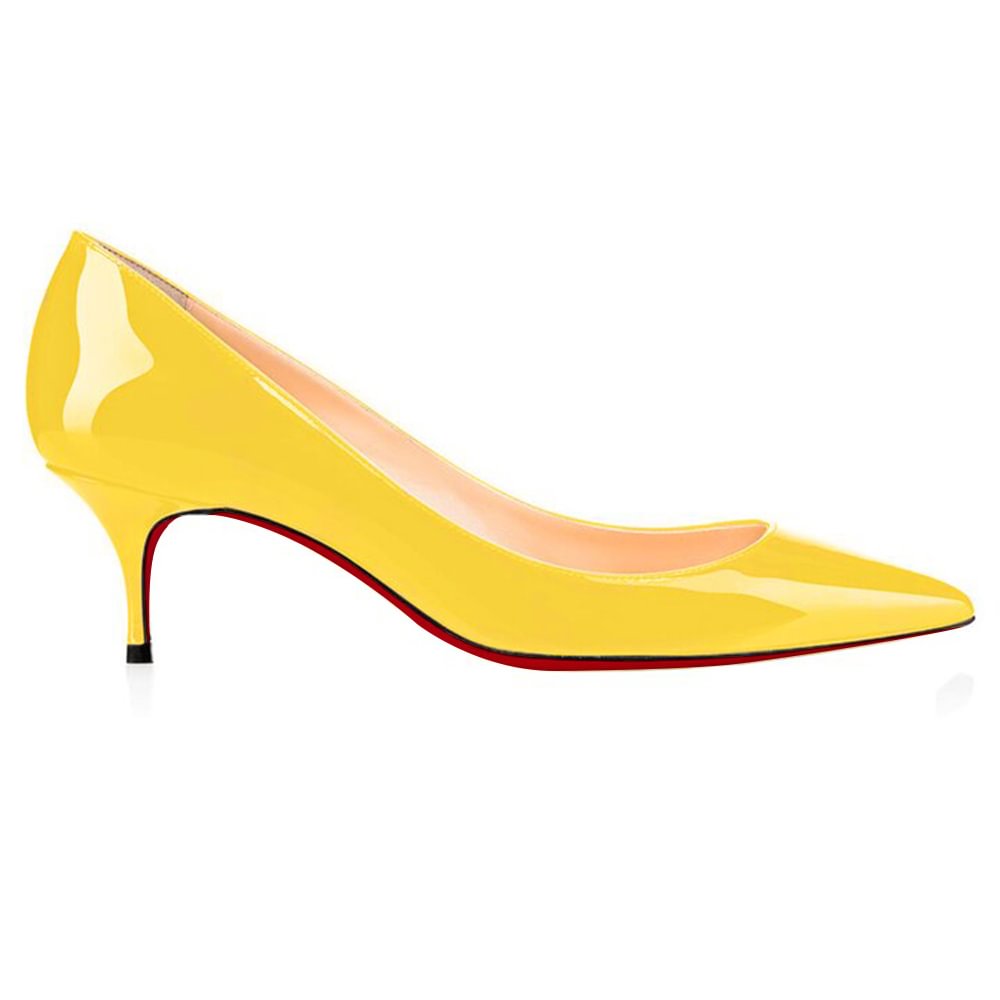 60mm Kitten Heels Solid Color Heels Party Daily Pumps Yellow Patent-vocosishoes