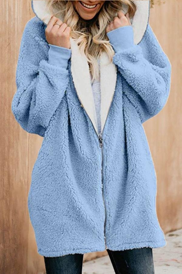 Fluffy Solid Color Hooded Coat P12047