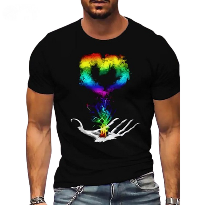 Rainbow Love Crew Neck Summer Short Sleeve Men's T-Shirts Black-VESSFUL