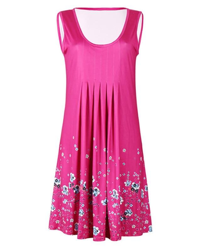 Women's Loose Short Mini Dress Sleeveless Floral Print Spring & Summer Streetwear Holiday Fuchsia S M L XL-0220812-Corachic