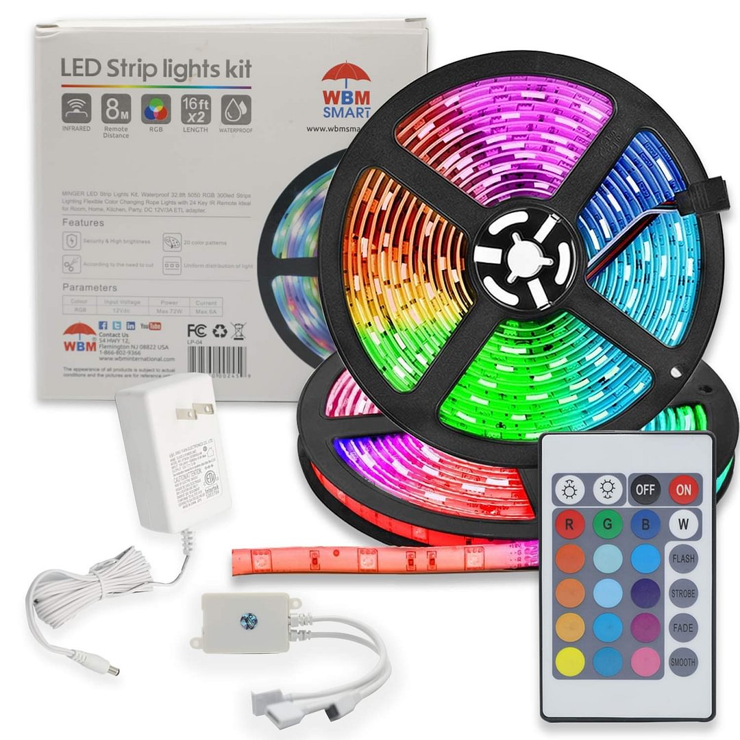 32 Ft LED Strip Lights, Colored Rope Kit for Bedroom with IR Remote for Ceiling, Cupboard 、、sdecorshop
