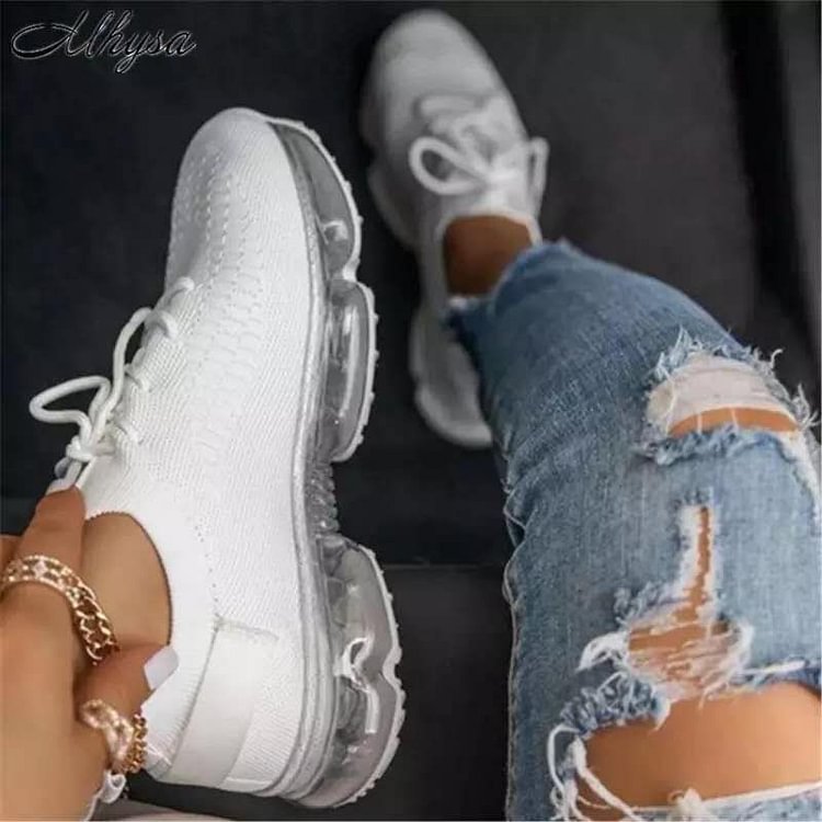 Women Sneakers Casual Shoes Breathable Flying Woven Air Cushion White Shoes Flying Shoes