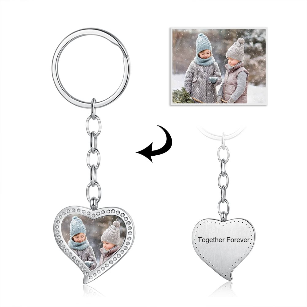 Personalized Photo Keychain Heart-Shaped Pendant Engraving