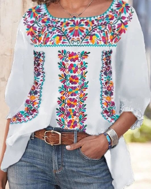 Ethnic Cotton Print Short Sleeve Shirt