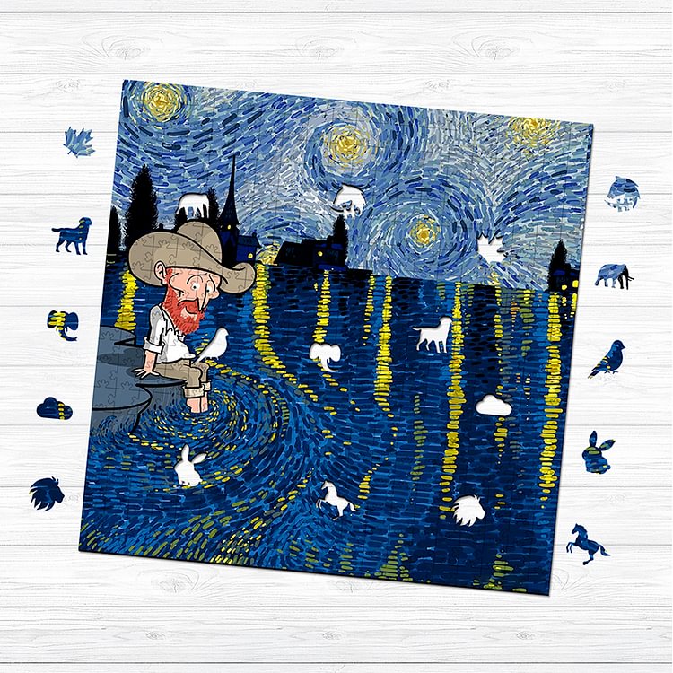 Van Gogh playing with water Wooden Puzzle