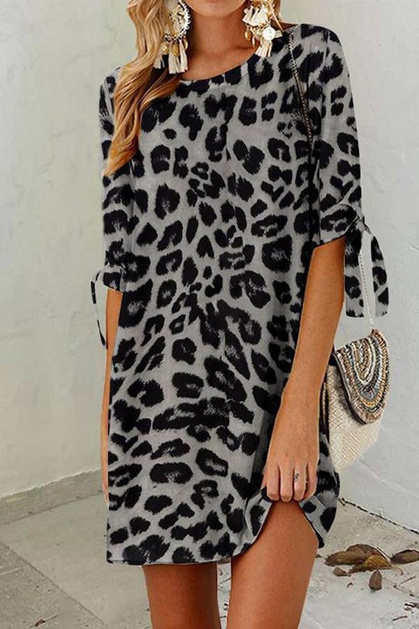 Leopard Print Round Neck Dress P13147