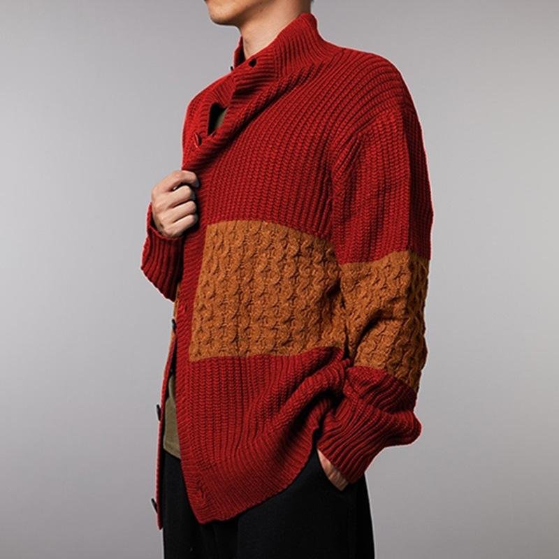Men's cardigan long sleeve stitched knitted coat-Corachic