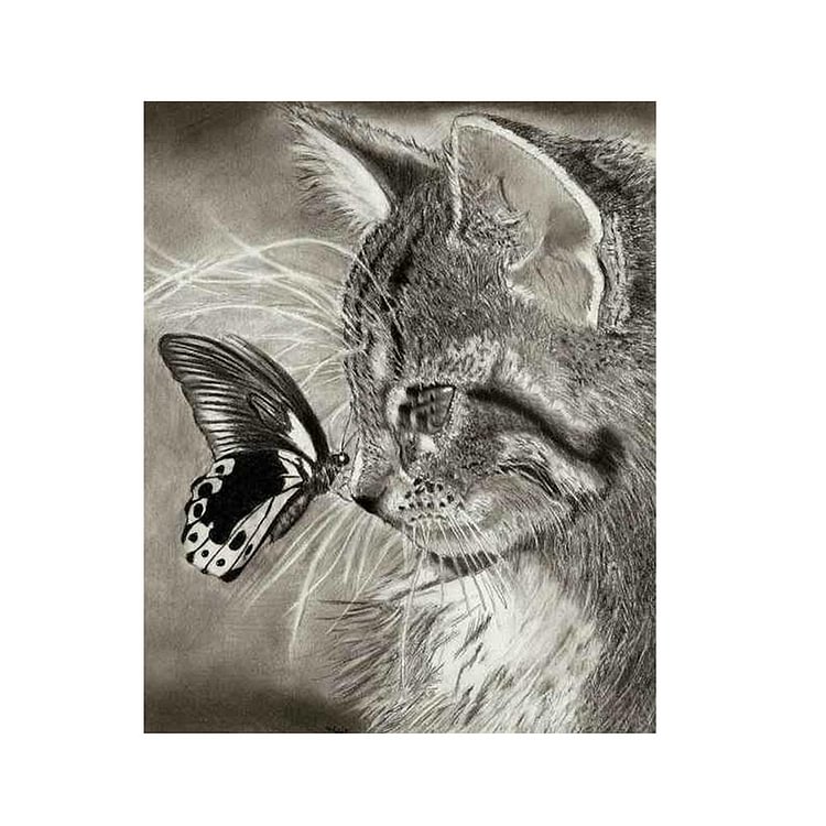 Cat Butterfly Round Drill Diamond Painting 30X40CM(Canvas)-gbfke