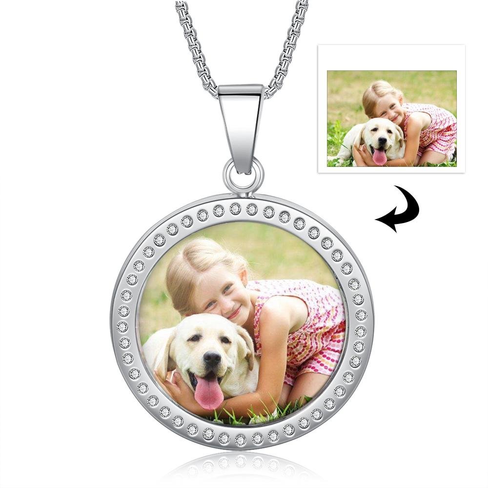 Personalized Picture Necklace Round Pendant With Engraving, Custom Necklace with Picture and Text
