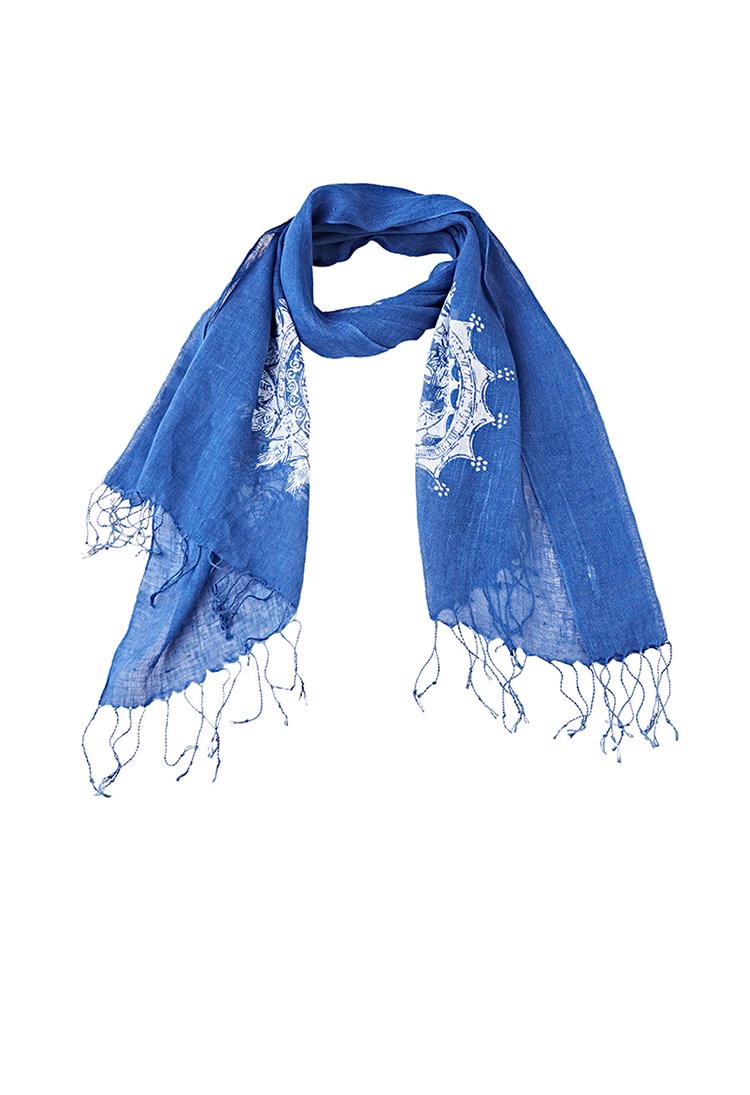 S.DEER Simple retro contrast color totem fringed fringed linen scarf