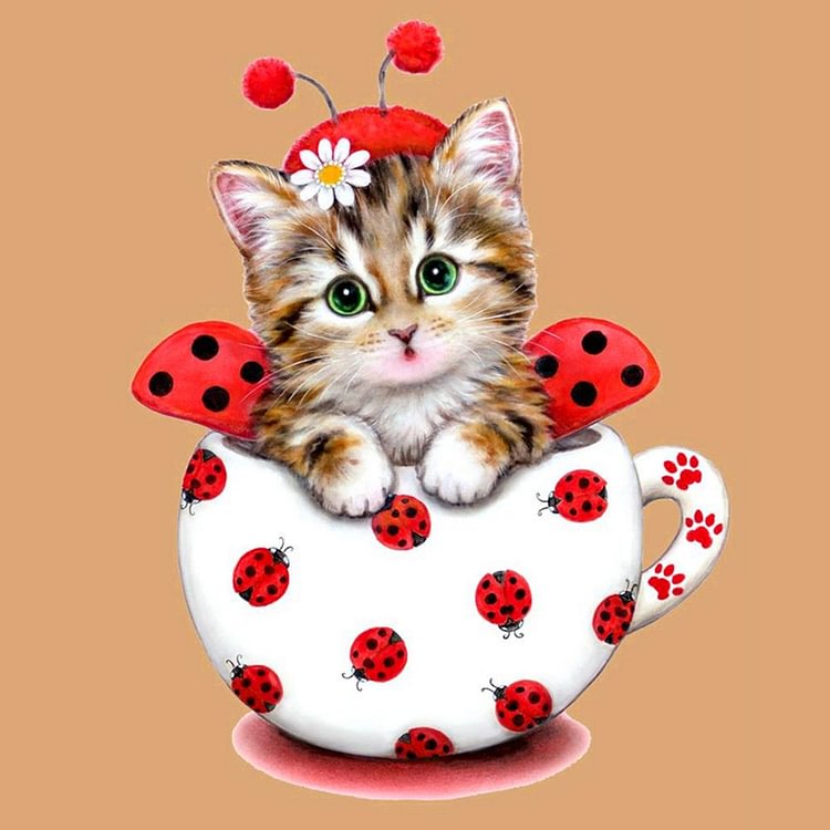 Lovely Cup Cat Round Part Drill Diamond Painting 30X30CM(Canvas)-gbfke