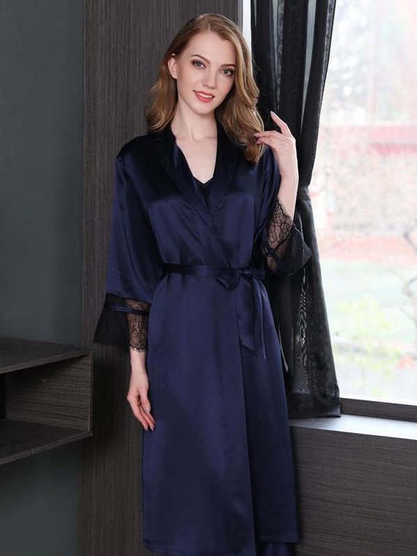 30 Momme Luxury Women's Blue Long Silk Robe