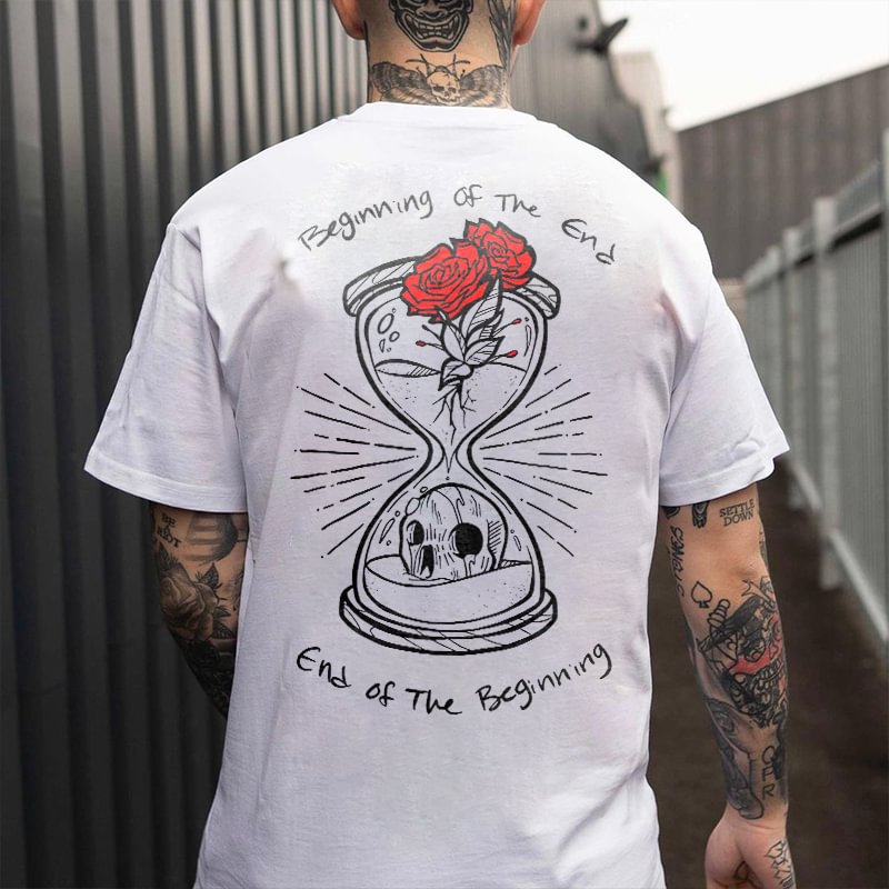 Being Of The End Print Rosary Skull Hourglass Men's T-shirt - Cloeinc