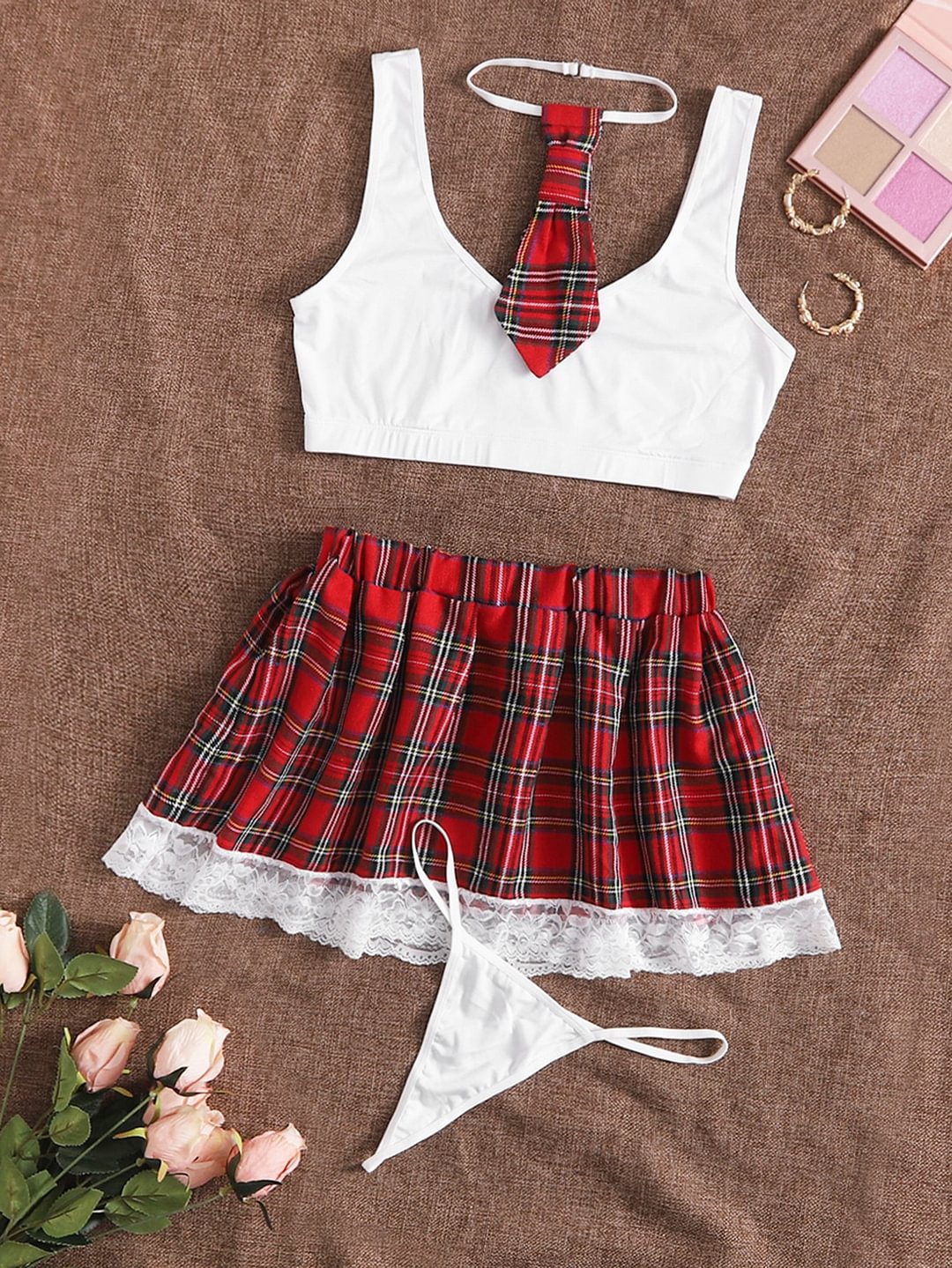 Tartan Lace Plaid Skirt Set-Icossi