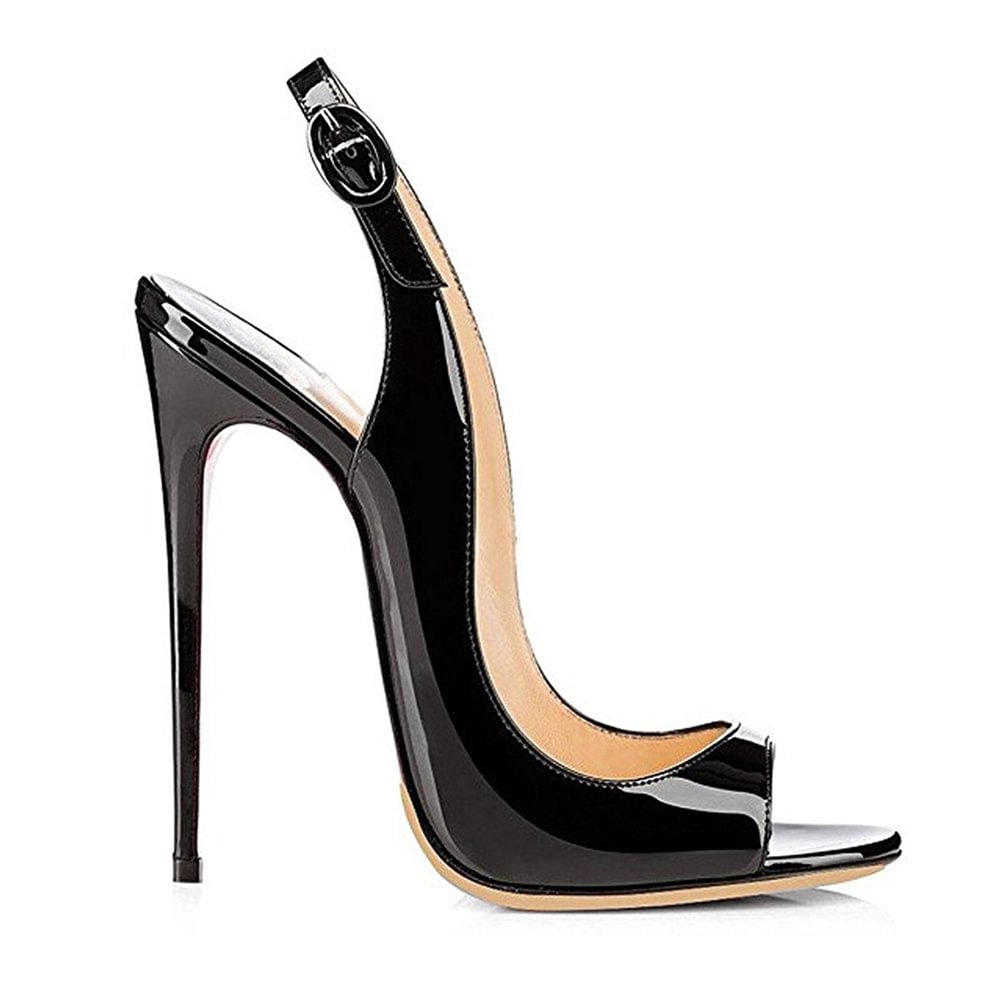 4.72 women's open toe leaky heel Black high heels-vocosishoes