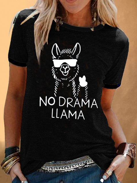 Women Llama Letter Print  Short Sleeves Casual Tees