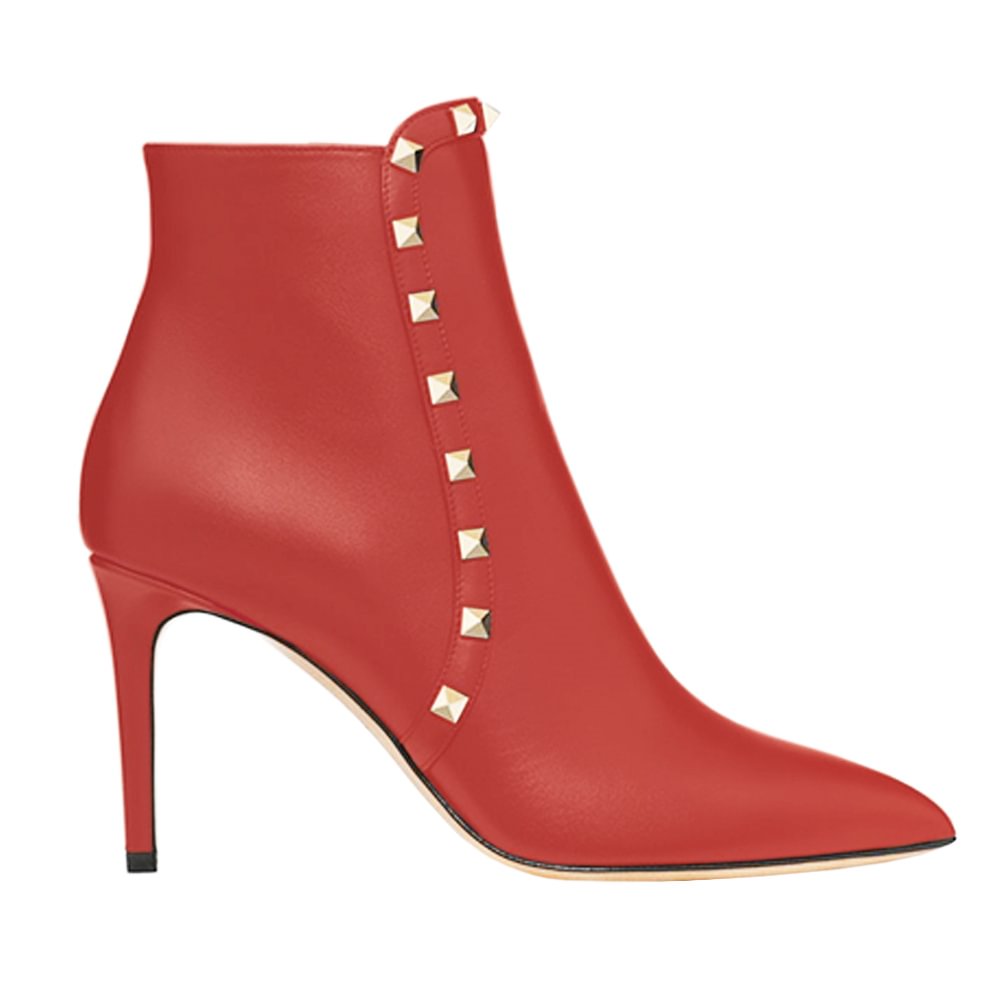 85mm Stiletto Heels Rivets Ankle Booties Red Matte-vocosishoes