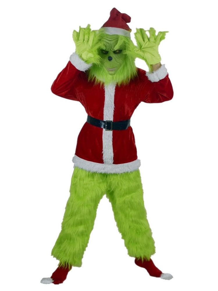 Mayoulove Halloween Costume Green Monster Grinch Cosplay Party Santa Suit Holiday Outfit-Mayoulove