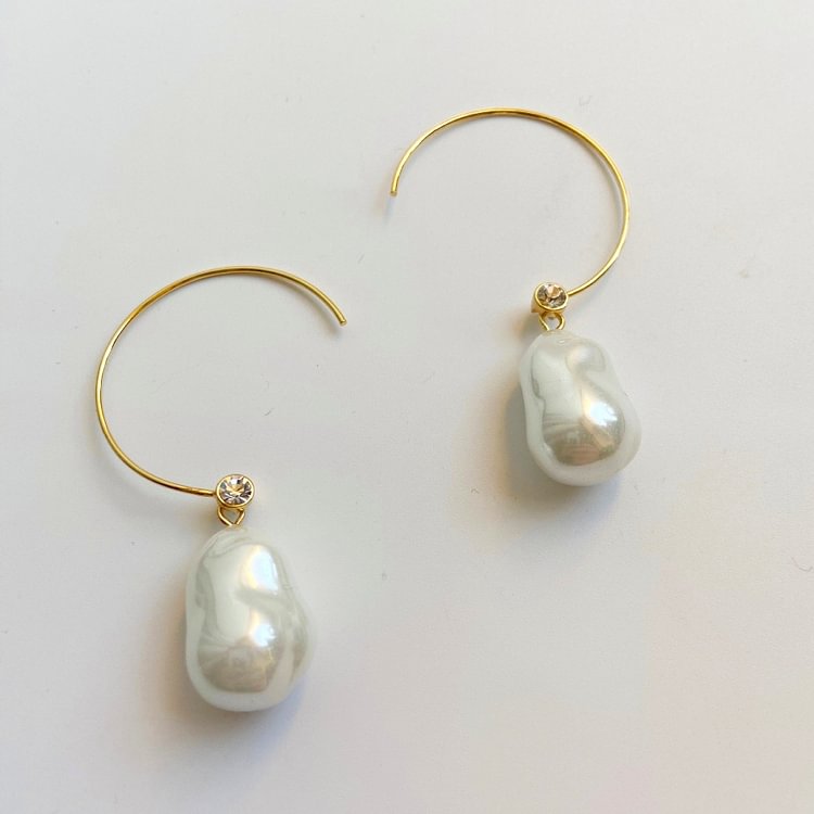 French Gold Plated Pearl | Half Hoop Earrings